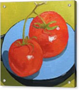 Tomatoes On Blue Plate Acrylic Print