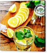 Top View Of Mojito Drink Ingredients On Vintage Wooden Table. Mi Acrylic Print