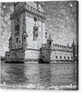 Torre De Belem Lisbon Portugal Black And White Acrylic Print