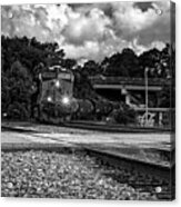 Train And Tracks In Black-white Acrylic Print