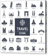 Travel Landmark Icons - Thin Line Vector Acrylic Print