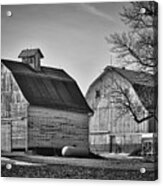 Twin Barns In Black And White Acrylic Print