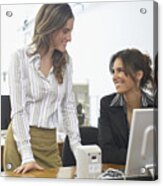 Two Businesswomen Talking To Each Other In An Office Acrylic Print