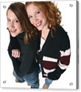 Two Caucasian Teenager Girls In Jeans And A Black Sweaters Smiles Up Into The Camera Acrylic Print