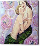 Two Mermaids In Pink By Linda Queally Acrylic Print