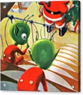 Two Sneaking Aliens And Santa Claus Acrylic Print