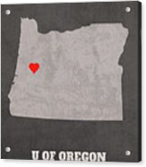 University Of Oregon Eugene Oregon Founded Date Heart Map Acrylic Print