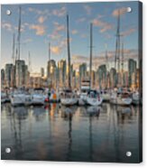 Vancouver Skyline And Sailboats At Dusk Acrylic Print