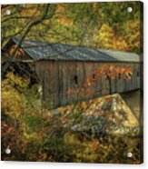 Vermont Autumn At Upper Falls Covered Bridge 1 Acrylic Print