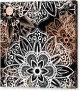 Verona - Artistic White Cream Mandala Pattern In Black Background Acrylic Print