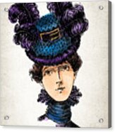 Victorian Woman With Purple And Blue Feather Hat, Elegant 1890's Lady Acrylic Print