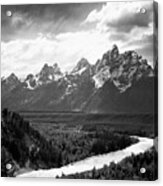 View From River Valley Towards Snow Covered Mountains, River In Foreground, Grand Teton National Par Acrylic Print