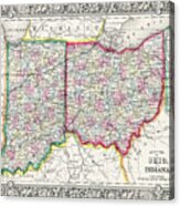 Vintage County Map Of Ohio And Indiana 1863 Acrylic Print