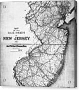 Vintage Map Of New Jersey Railroads Black And White Acrylic Print