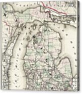 Vintage Railroad Map Of Michigan 1876 Acrylic Print