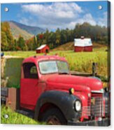 Vintage Red Truck At The Farm Acrylic Print