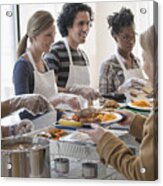 Volunteers Serving Food In Cafeteria Acrylic Print