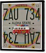 Vw Bus And Hawaii Rainbow Print - Recycled Hawaii License Plates Art Acrylic Print