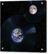 Vinyl Records Planet Earth And Moon Acrylic Print