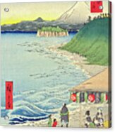 Walking On A Beach And Mount Fuji Acrylic Print