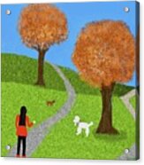 Walking The Dogs In Autumn Acrylic Print