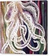 Warm Beige Deep Red Sea Watercolor Octopus Beach Art Acrylic Print