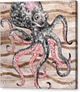 Warm Gray Watercolor Octopus On Calm Beige Wave Beach Art Acrylic Print