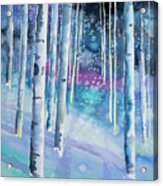 Watercolor - Aspen On A Snowy Night Acrylic Print