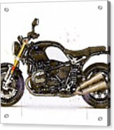 Watercolor Bmw Ninet Motorcycle - Oryginal Artwork By Vart. Acrylic Print