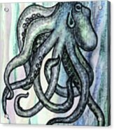 Watercolor Octopus Beach Art Teal Blue Sea Creature Acrylic Print