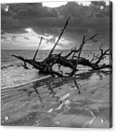 Waves At Sunrise Jekyll Island Black And White Acrylic Print