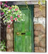 Weathered Door And Flowers Acrylic Print