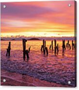 West Beach Vibrant Sunrise Over The Pilings Beverly Massachusetts Morning Acrylic Print