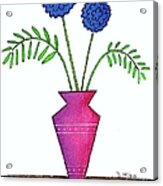 Whimsical Blue Flowers In Pinkish Purple Vase Acrylic Print