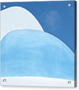 White And Blue Christian Church Dome Against Blue Cloudy Sky, Minimal Aesthetic Acrylic Print