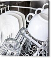 White Cups In New Dishwasher Acrylic Print