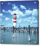 White-red Lighthouse In Podersdorf Am See Acrylic Print