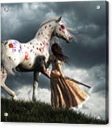 Wild West Woman And War Horse Watching A Storm Acrylic Print