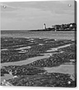 Wingaersheek Beach Sand Patterns Gloucester Ma Annisquam Lighthouse Sand Bar Pools Black And White Acrylic Print