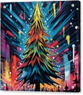 Winter Whimsy- Christmas Tree On A Snowy Street Bursting With Vivid Colors Acrylic Print