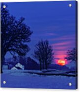 Wisconsin Snow Moon - Winter Moonrise Over Farm Acrylic Print