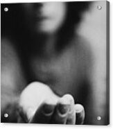 Woman Holding Hand Out, Blurred, B&w Acrylic Print