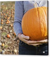 Woman Holding Pumpkin Acrylic Print