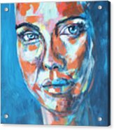 Woman On Blue Acrylic Print