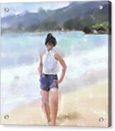 Woman On The Beach Watercolor Acrylic Print