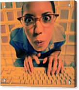 Woman Typing On Keyboard Acrylic Print