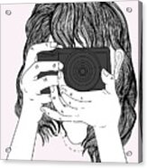 Woman With A Camera - Line Art Graphic Illustration Artwork Acrylic Print