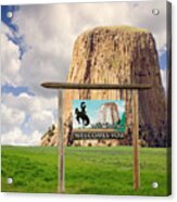 Wyoming Welcome Sign And Devils Tower Acrylic Print
