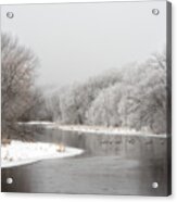 Yahara Winterscape - Yahara River Near Stoughton Wi With Geese Flying Acrylic Print