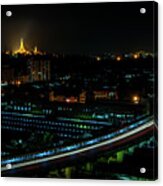 Yangon Cityscape At Night Acrylic Print